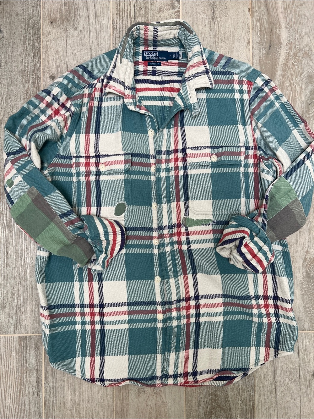 Polo by Ralph Lauren Teal, Cream & Red Plaid Flannel Shirt - Picture 6 of 12